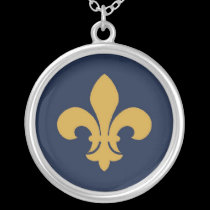 Gold Fleur De Lis on Blue necklaces