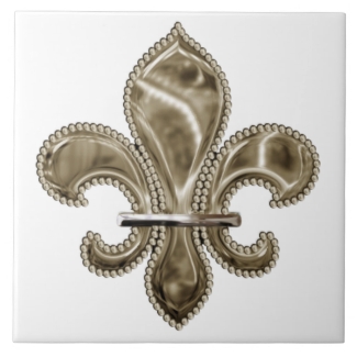 Gold Fleur de Lis Square Ceramic Tile 6 inch