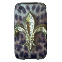GOLD FLEUR-DE-LIS WITH LEOPARD FRAME TOUGH iPhone 3 CASES