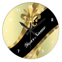 Gold fleur de lys personalized clocks
