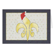 Gold Fleur de Lys with Santa Hat Christmas Greeting Cards