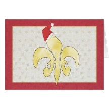 Gold Fleur de Lys with Santa Hat Christmas Greeting Cards