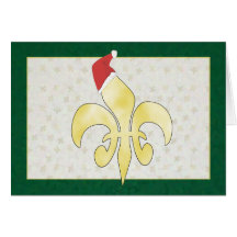 Gold Fleur de Lys with Santa Hat Christmas Card
