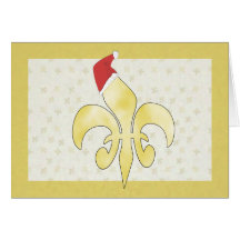 Gold Fleur de Lys with Santa Hat Christmas Cards