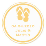 Gold flip flop thong wedding favor tag seal label round sticker