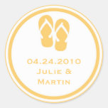 Gold flip flop thong wedding favor tag seal label round sticker