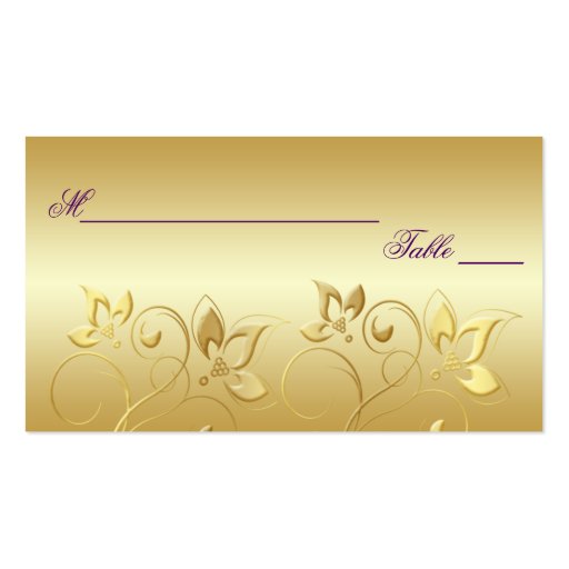 Gold Floral and Purple Placecards Business Card (front side)