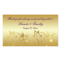 Gold Floral and Purple Wedding Favor Tag Business Card Template