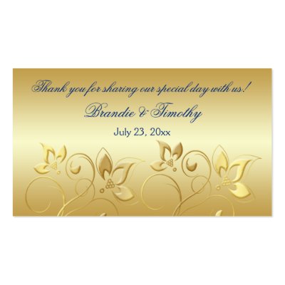 Gold Floral and Royal Blue Wedding Favor Tag Business Card Templates by 