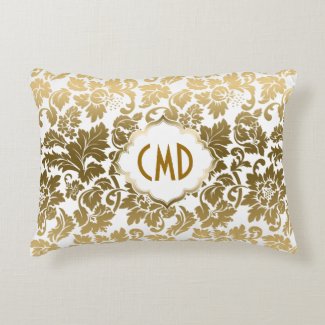 Gold Floral Damask Accent Pillow