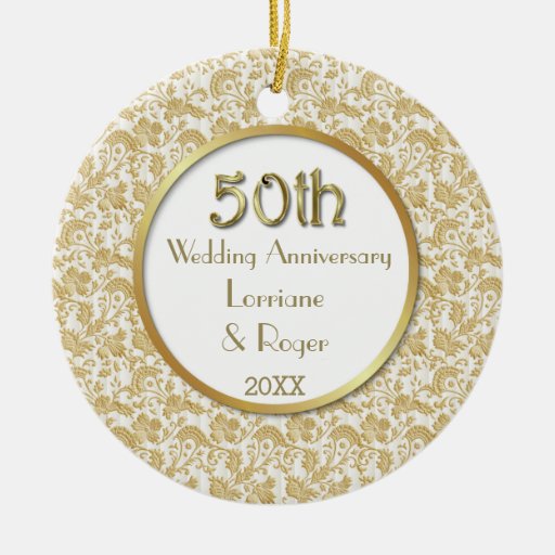Gold Floral Elegance 50th Wedding Anniversary Ceramic