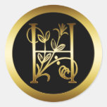 GOLD FLORAL MONOGRAM LETTER H STICKER