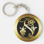 GOLD FLORAL MONOGRAM LETTER S KEYCHAIN