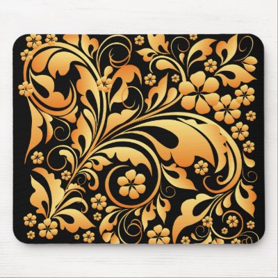 gold floral pattern mouse pad by VioDeSign