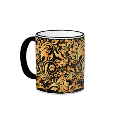 gold floral pattern coffee mug by VioDeSign