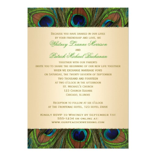 Gold Floral Peacock Feathers Wedding Invitation