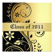 Gold Floral Scroll Class of Graduation Invitation