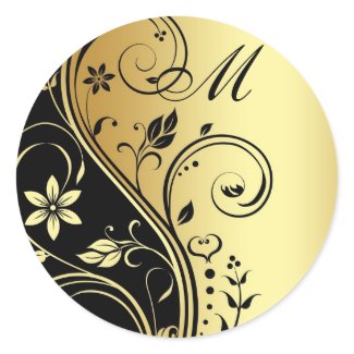 Gold Floral Scroll Monogram Wedding Sticker sticker