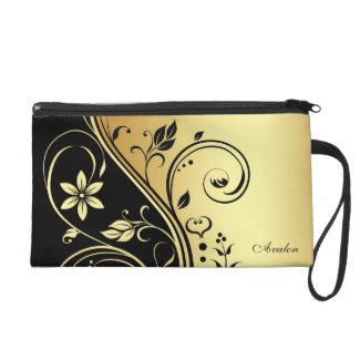 Gold Floral Scroll Wristlet Bag