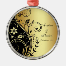 Gold Floral Wedding First Christmas Ornament