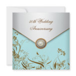 Gold Flower Pearl Teal 50th Wedding Anniversary Announcements