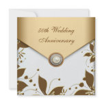 Gold Flower Pearl White 50th Wedding Anniversary Custom Announcement