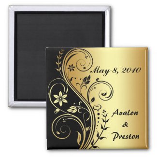 Gold Flower Scrollwork Save The Date Magnet magnet