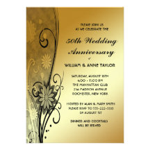 Gold Flower Swirls 50th Anniversary Invitations