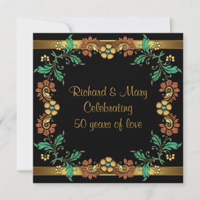 Gold Flowers 50th Wedding Anniversary Party Custom Invites by 