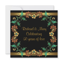 Gold Flowers 50th Wedding Anniversary Party Custom Invites