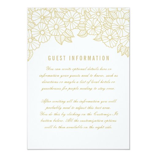 Gold Flowers on White Wedding Insert Card
