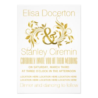 Gold foil ampersand and scroll leaf floral wedding