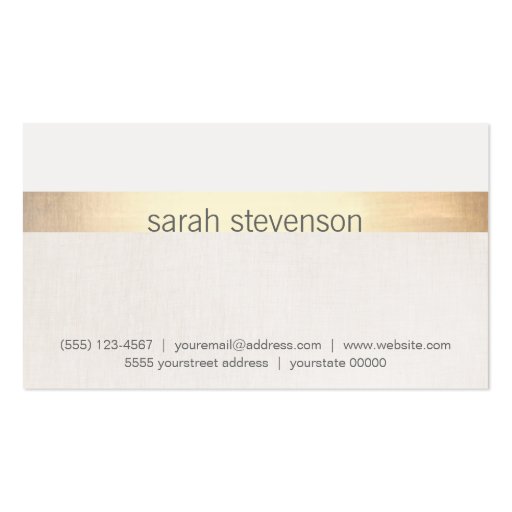 Gold Foil and Linen Texture Look Striped Modern Business Card Template (front side)