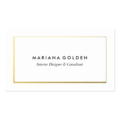 Gold Foil Border on White Business Card Template (front side)
