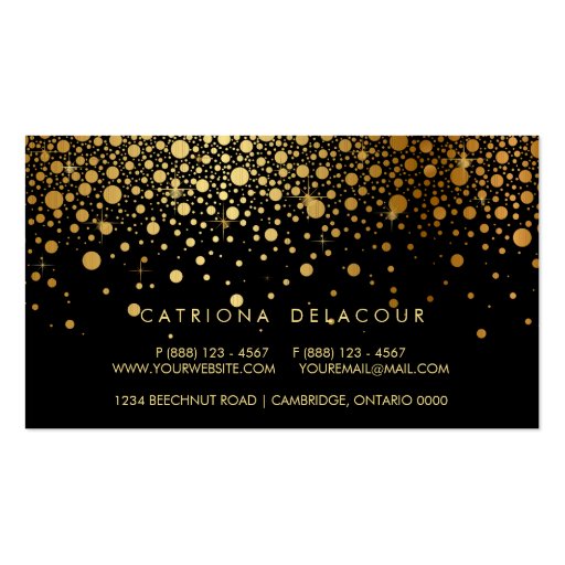 Gold Foil Confetti Business Card | Black and Gold (back side)