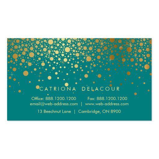 Gold Foil Confetti Business Card | Teal and Gold (back side)