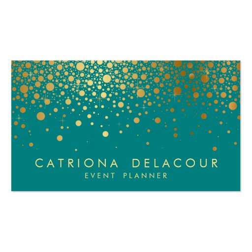 Gold Foil Confetti Business Card | Teal and Gold (front side)