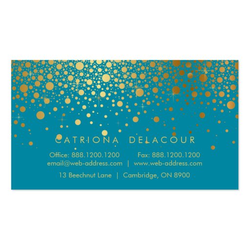 Gold Foil Confetti Business Card | Teal II (back side)