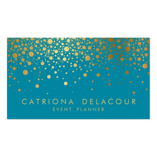 Gold Foil Confetti Business Card | Teal II (front side)