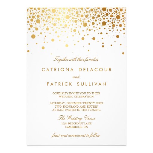 Gold Foil Confetti Dots Elegant Wedding Invitation (front side)
