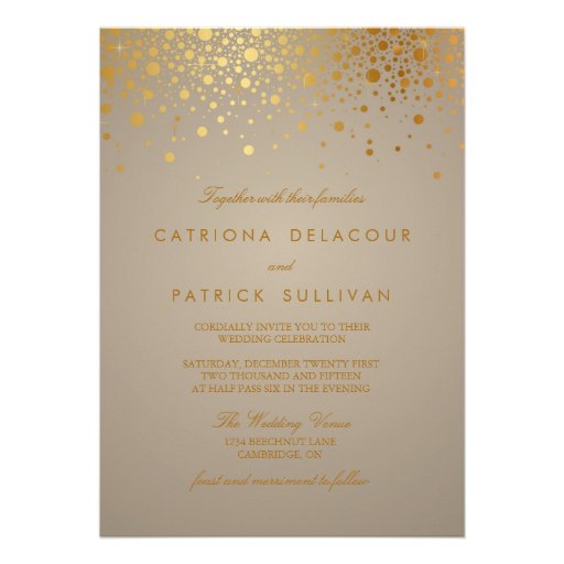 Gold Foil Confetti Dots Modern Wedding Invitation (front side)