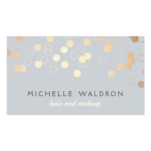 Gold Foil Confetti Look Makeup Artist Gray Business Card Template (front side)