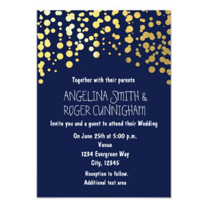 Gold Foil Confetti Navy Blue Wedding Invitation 5