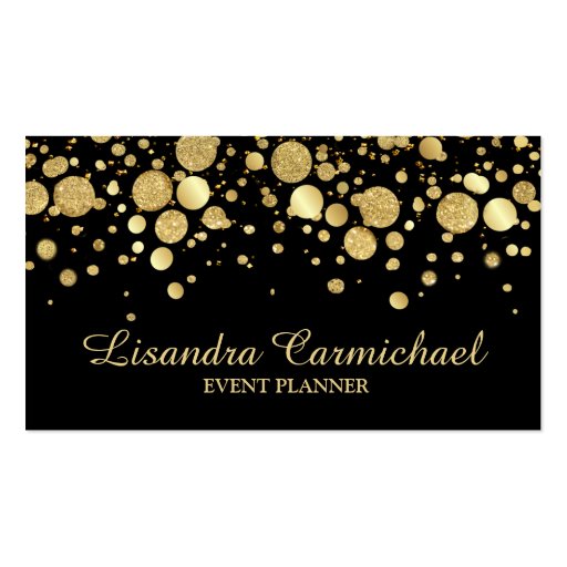 Gold Foil Confetti On Black Business Card (front side)