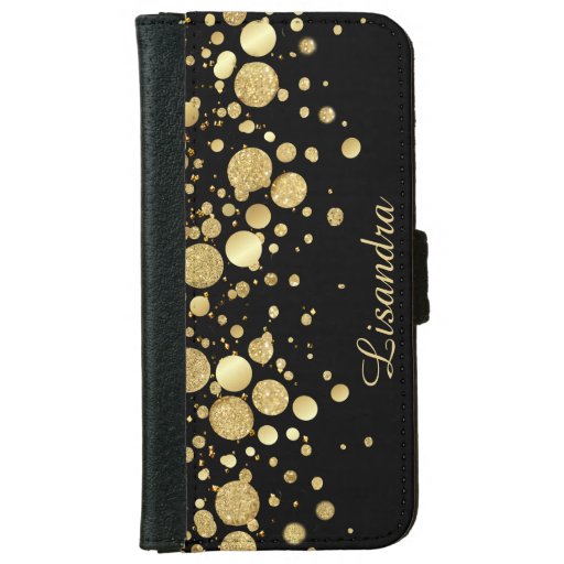 Gold Foil Confetti On Black iPhone 6 Wallet Phone Case For iPhone 6