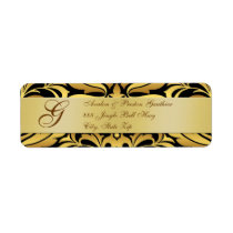 Gold Foil Damask Monogram New Years Black Labels
