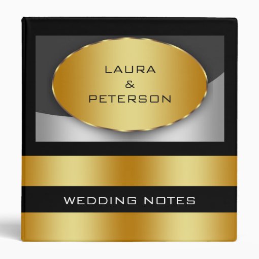 Gold Foil Faux Glitter Black Wedding Binder Zazzle