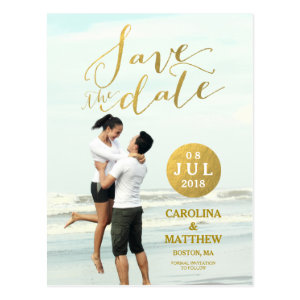 Gold Foil Glamor | Photo Save the Date Postcard