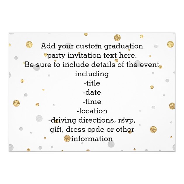 Gold Foil Glitter Confetti Graduation Party Custom 5x7 Paper Invitation Card