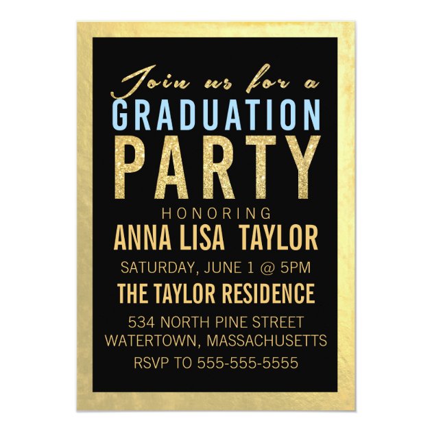 Gold Foil Glitter Graduation Party Invitation (front side)